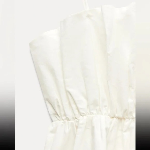 Zara Voluminous Bandeau Puff Ruffle Crop Top in Oyster White, Size Medium - Picture 10 of 14
